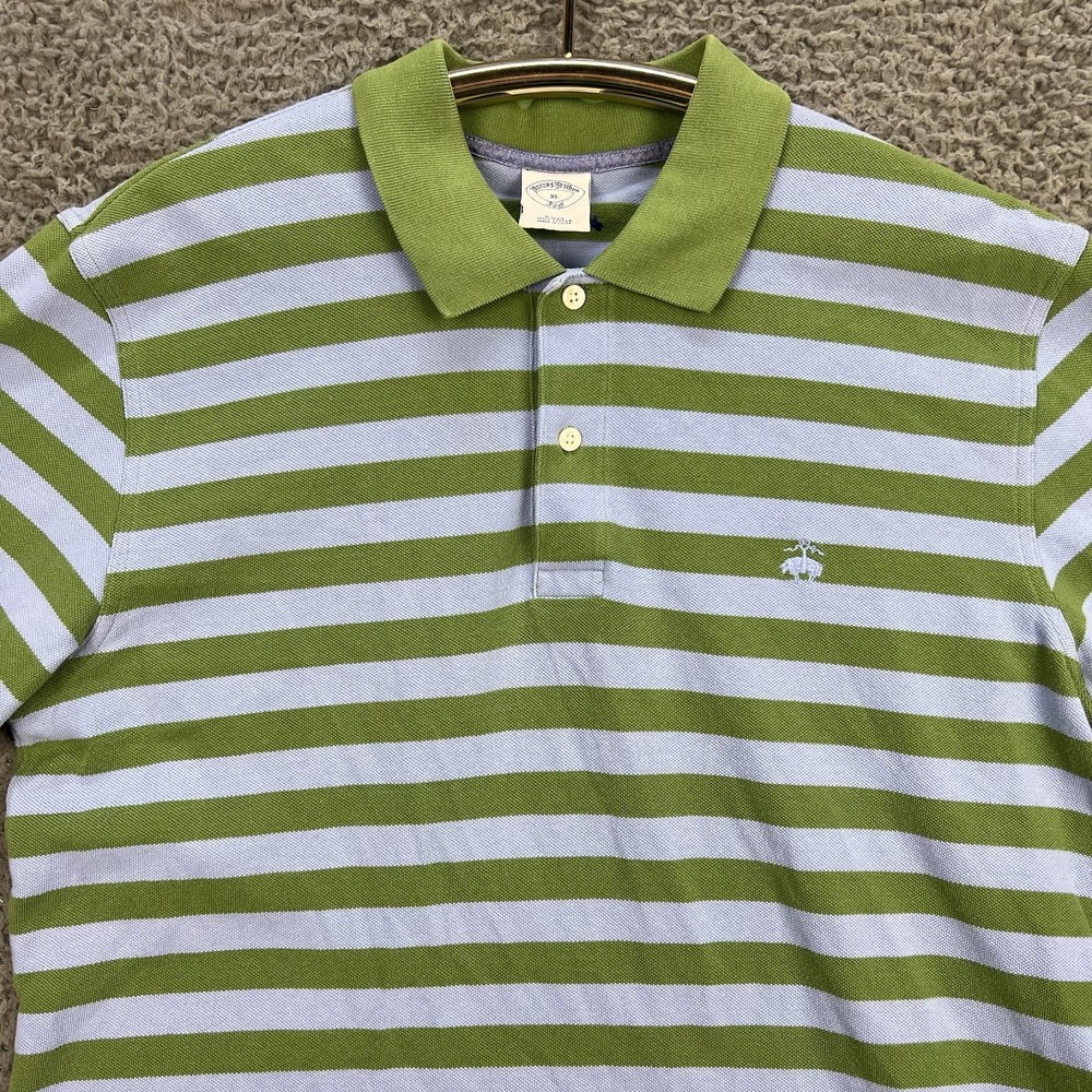 Brooks Brothers Polo Shirt Mens XL Rugby Slim Fit Green Blue Striped Preppy Logo