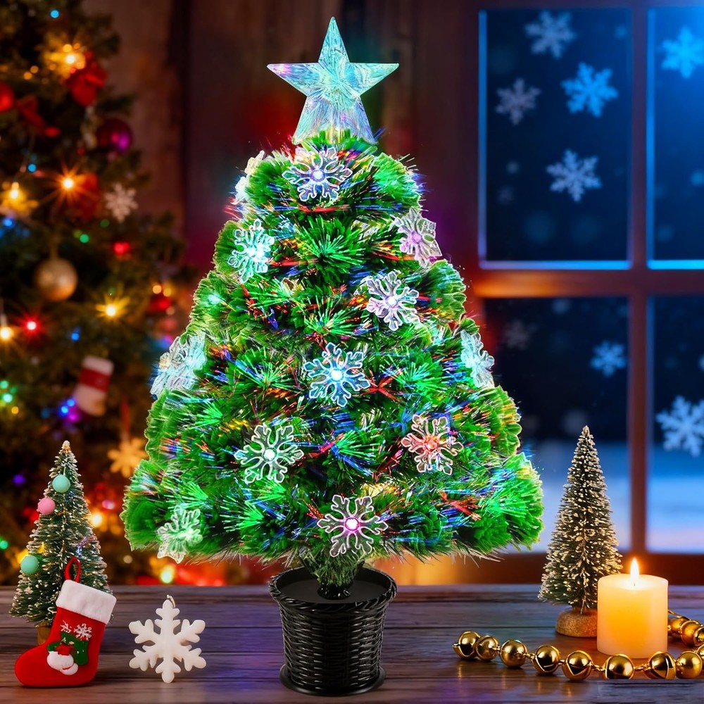 22in Mini Fiber Optic Pre-Lit Tabletop Christmas Tree with Star