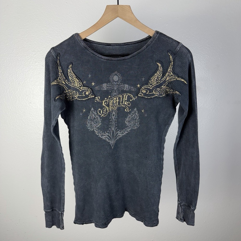 Sinful by Affliction Womens Thermal Long Sleeve T Shirt Goth Emo Grunge Small