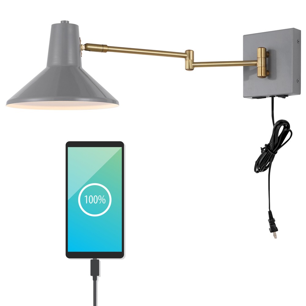Jonathan Y Hygge 7-Inch Grey LED Plug-In Wall Sconce JYL1302