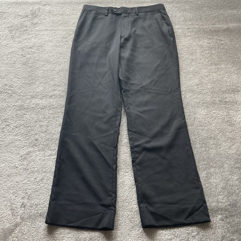 Men's Black Pinstripe Relaxed Fit Dress Pants 32x30 with 9-Inch Cuffed Leg