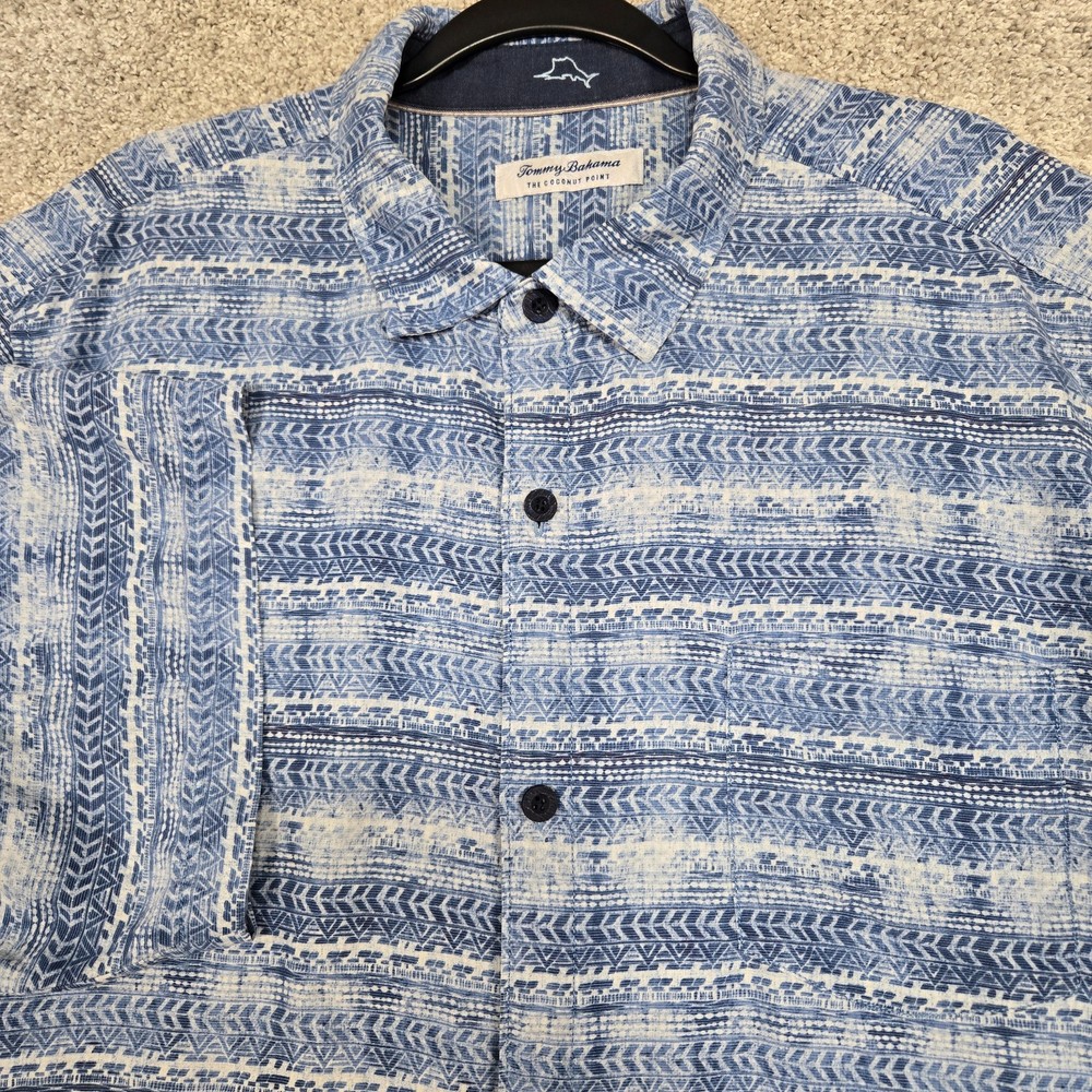 Tommy Bahama Shirt Mens 2XL The Coconut Point Blue Geometric S/S button up