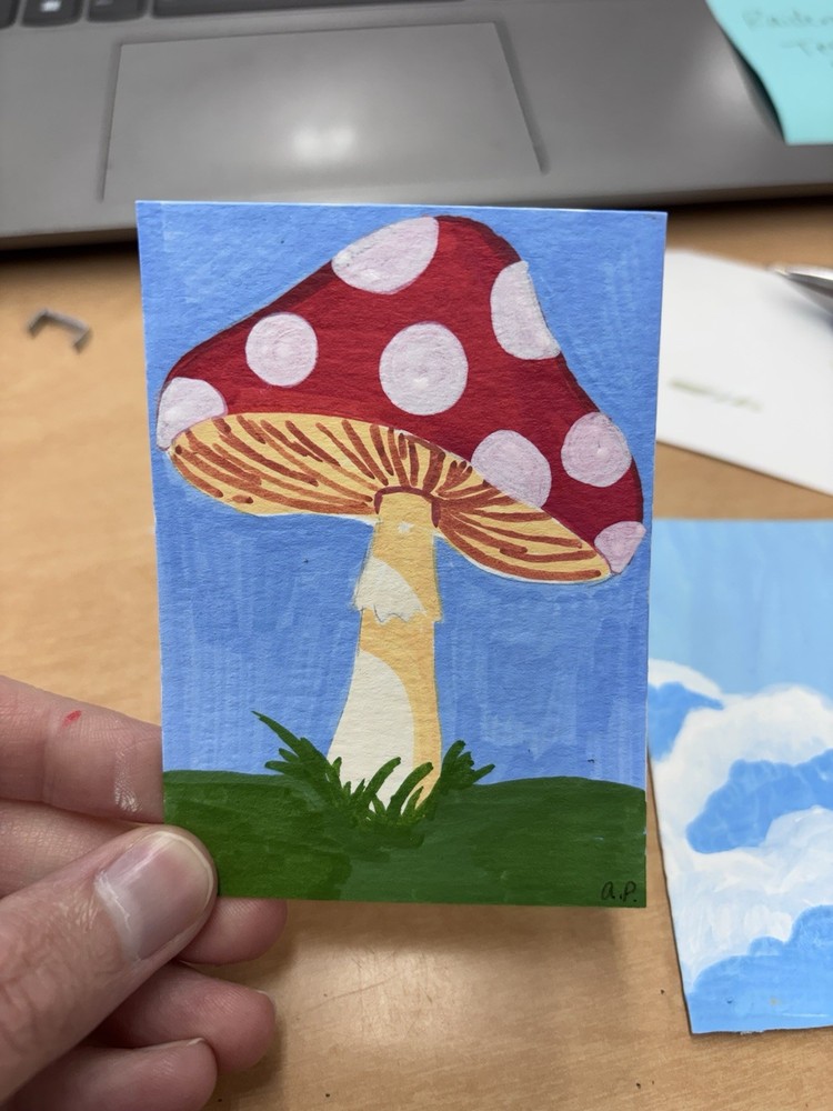 ACEO Original, Mushroom , Acrylic Marker Drawing, 2.5 x 3.5 in