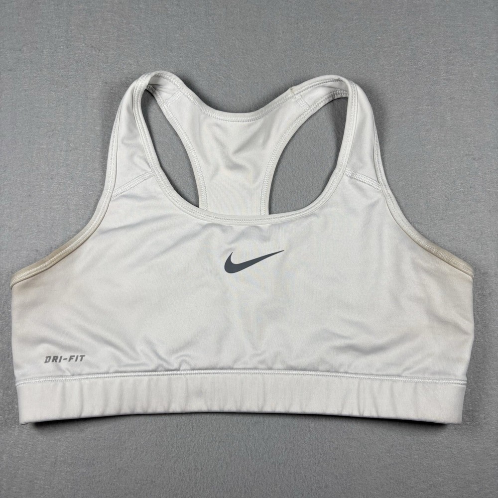Nike Dri-Fit Women's Sports Bra White Size XL Gym Athletic Racerback Swoosh