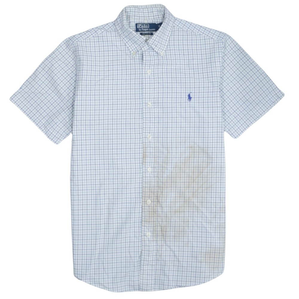 Polo Ralph Lauren Mens T Shirt White Check Cotton Woven Slim Fit Embroidered S