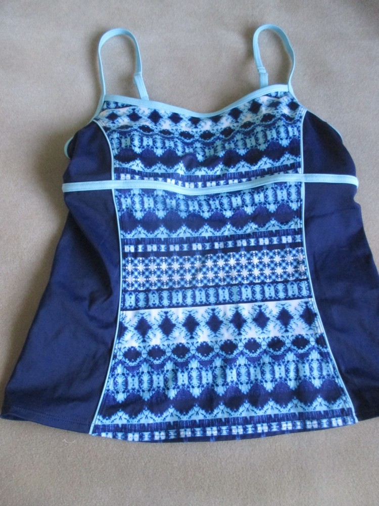 Lands End Tankini Swimsuit Bathing Suit Top - Womens 8  Navy Blue Aqua