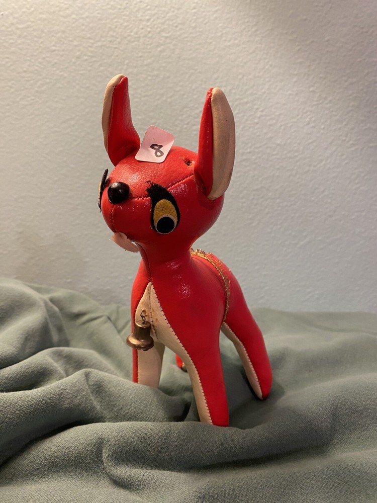 READ: Vintage Vinyl/Leather Stuffed Reindeer Deer Toy Christmas Made In Japan