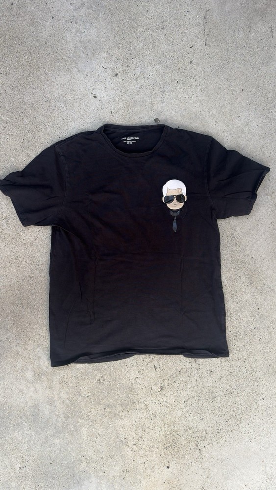 Karl Lagerfeld Men's Black Graphic Logo Jersey Cotton T-Shirt Crew Neck Size M