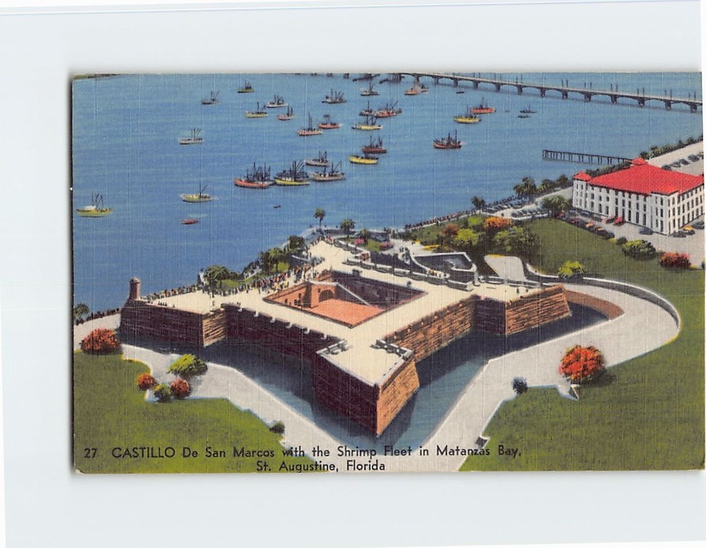Postcard Castillo De San Marcos Shrimp Fleet Matanzas Bay St. Augustine Florida