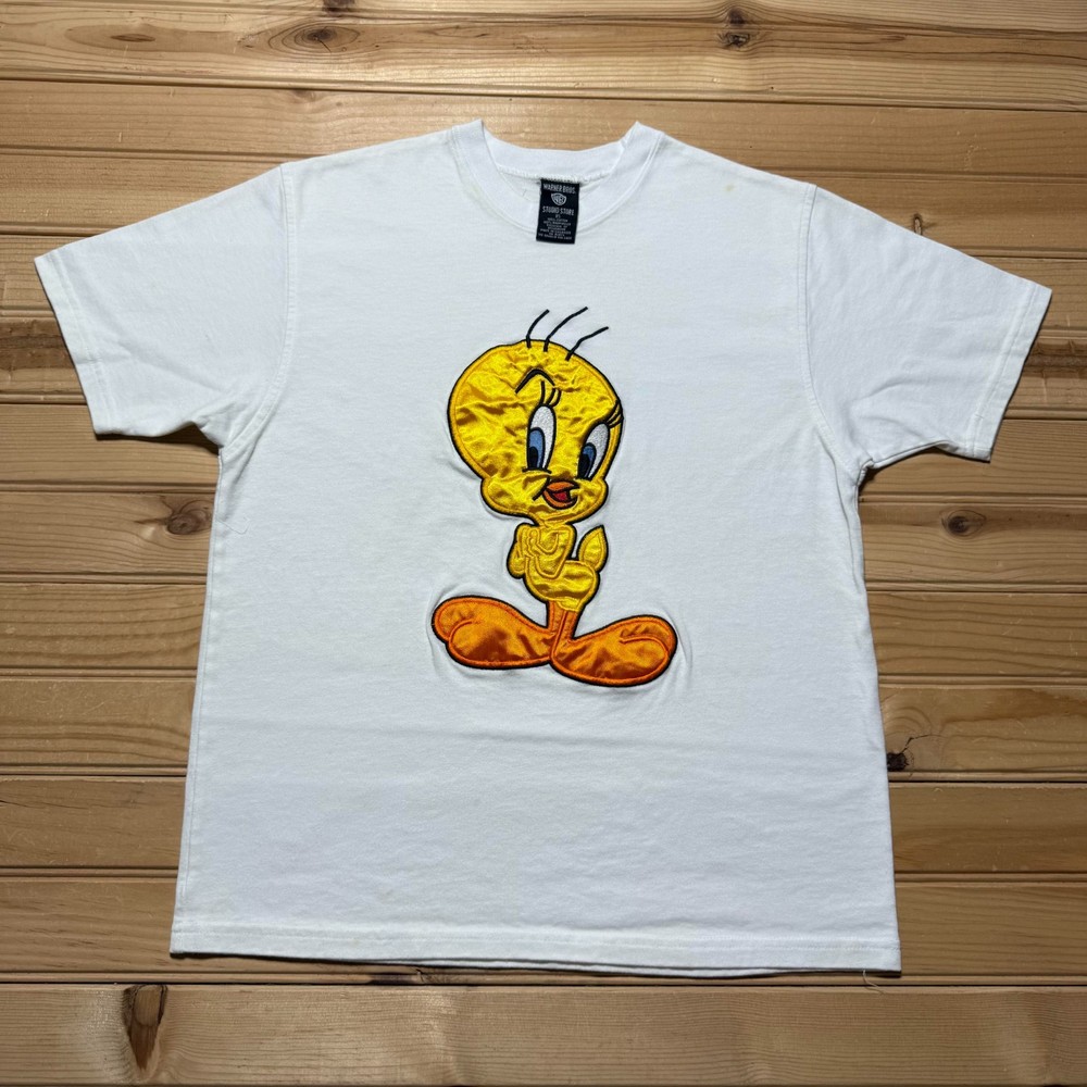 Vintage 90s Warner Bros Tweety Bird Looney Tunes Embroidered Cartoon T-Shirt XS