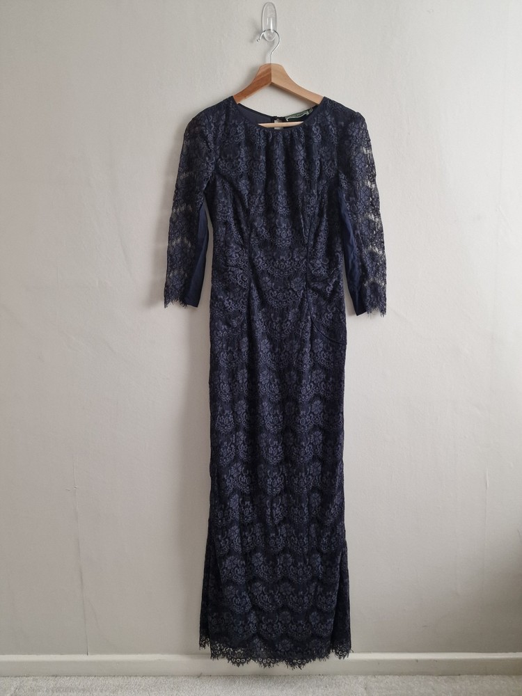 Mint Velvet Dress Size 10 Midnight Navy Blue Lace Maxi Long