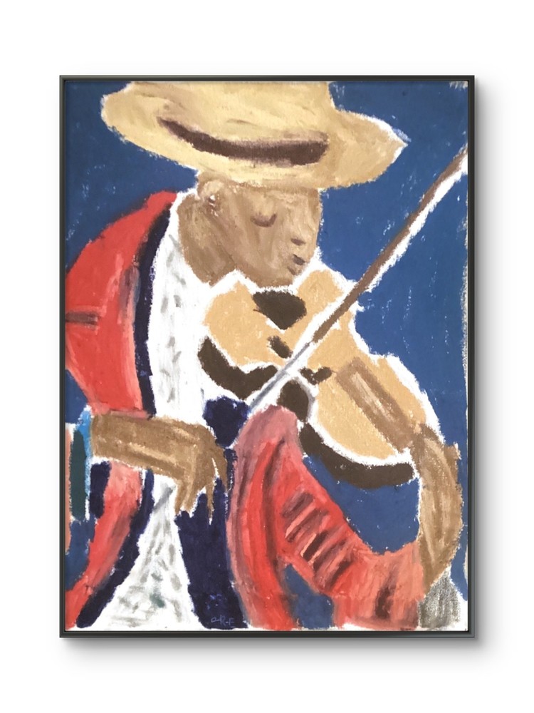 Pop African Man Blue Violin Instrument Bold Original Music Art 11 by 14 Canvas