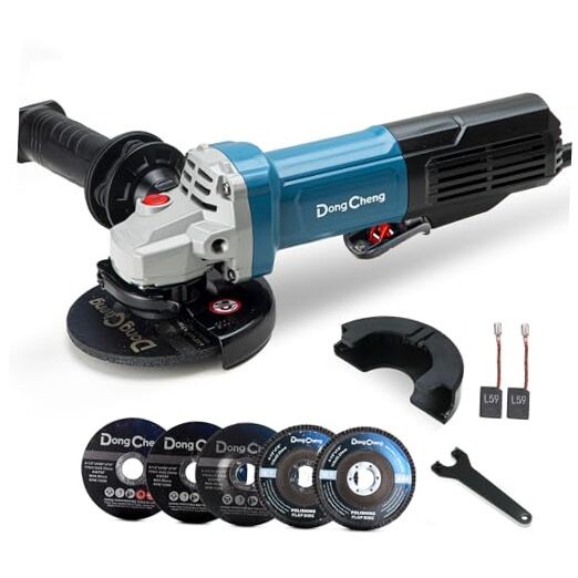 DongCheng 4-1/2 Inch 9.2 Amp Angle Grinder with Tool-Free Guard 11800 RPM