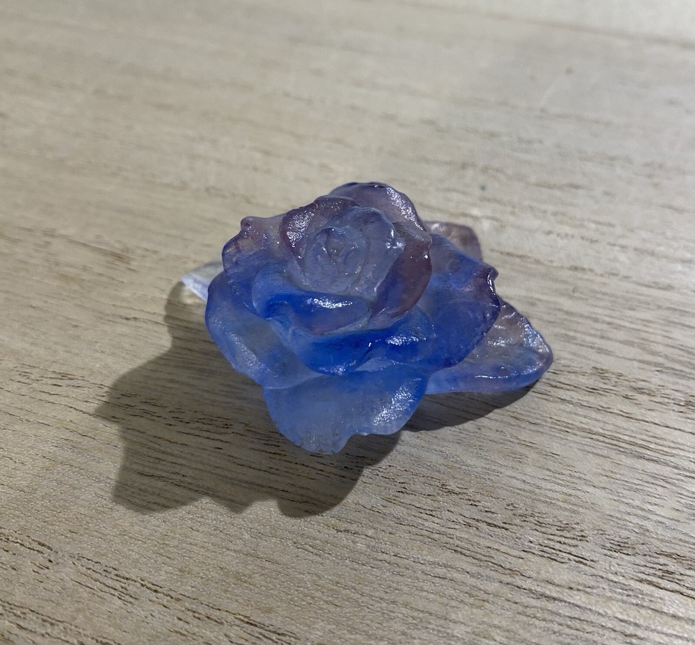 DAUM - Vintage - Small Blue Purple Crystal Rose Figurine 