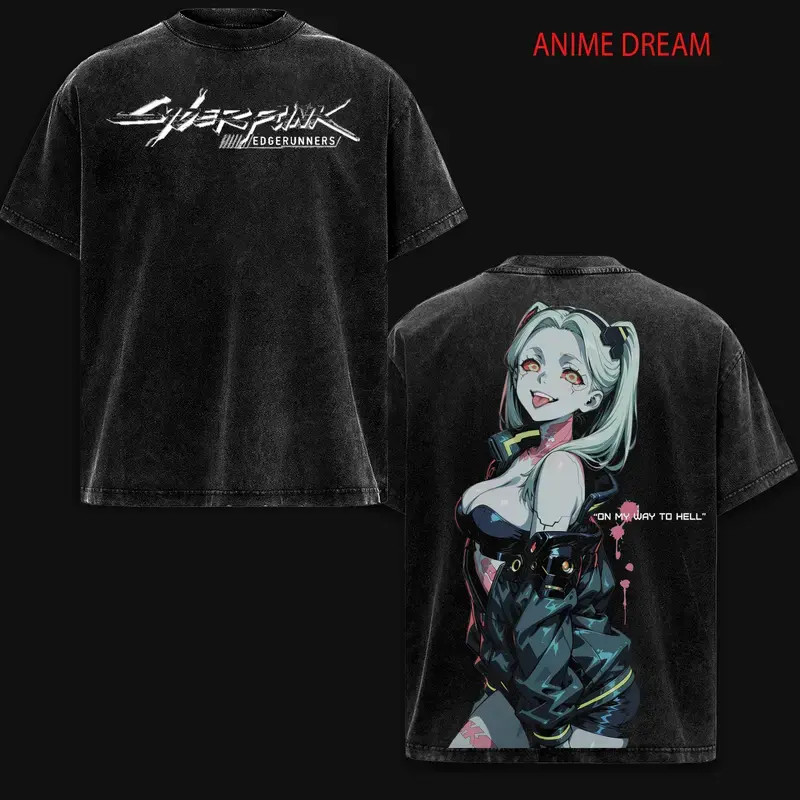 Rebecca – Cyberpunk: Edgerunners Anime Double Printed Vintage Washed Tee Unisex