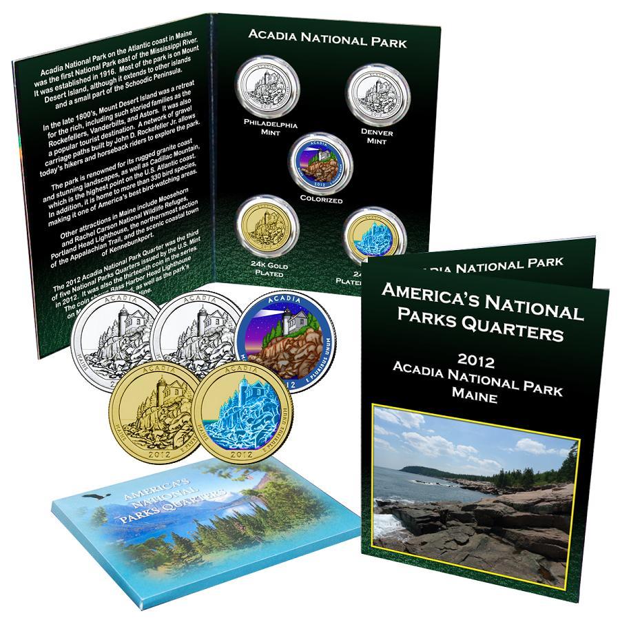 2012 Acadia National Park Quarter Collection Colorized, Gold Plated Hologram, BU-image