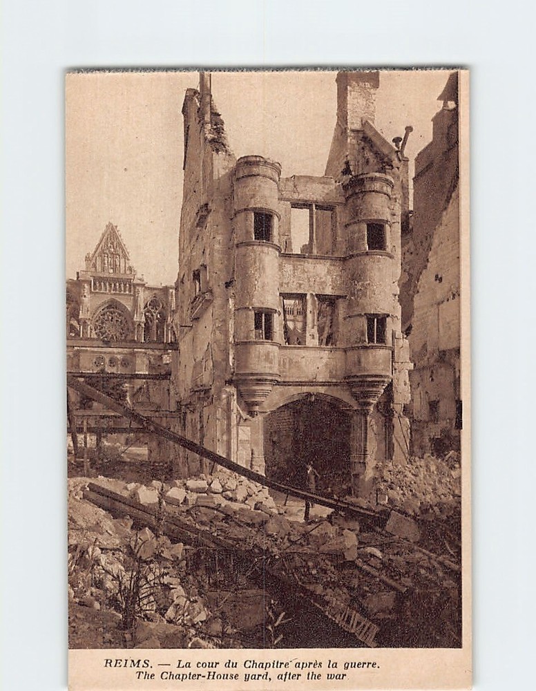 Postcard The Chapter House yard after the war Reims France