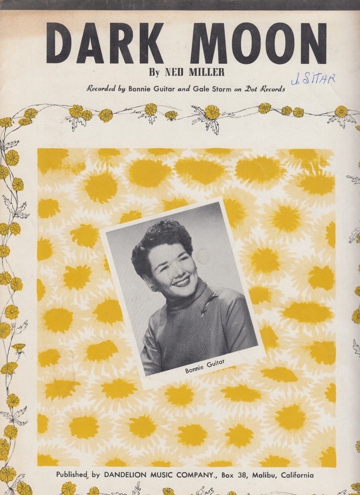 1957 Bonnie Guitar Ned Miller Dark Moon Piano  Vocal Chords Sheet Music