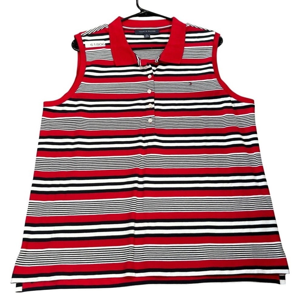 Tommy Hilfiger Polo Women's Size XL Red Striped Sleeveless Casual Preppy