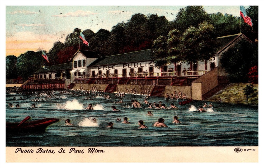 Public Baths Crowd Free St Paul MN C1910s Postcard AH3