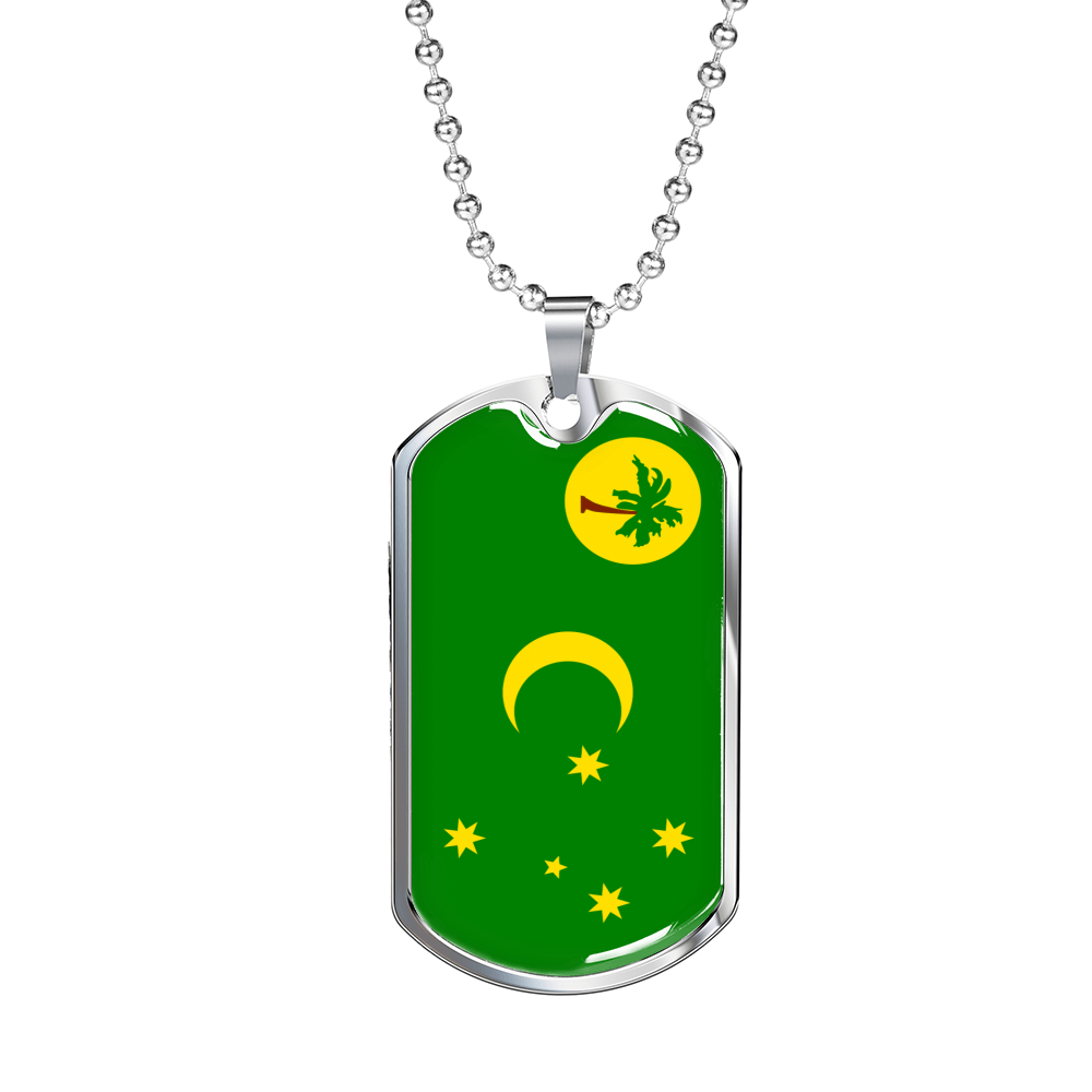 Cocos Island Flag Necklace Stainless Steel or 18k Gold Dog Tag 24