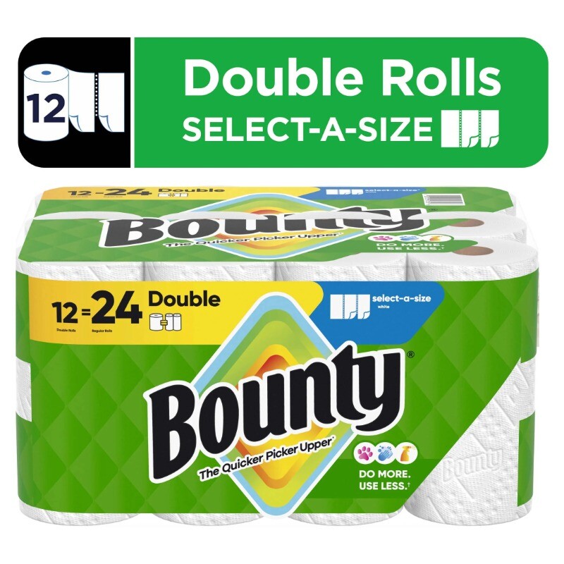 Bounty Select-A-Size White Paper Towels 12 Double Rolls 82 Sheets Per Roll