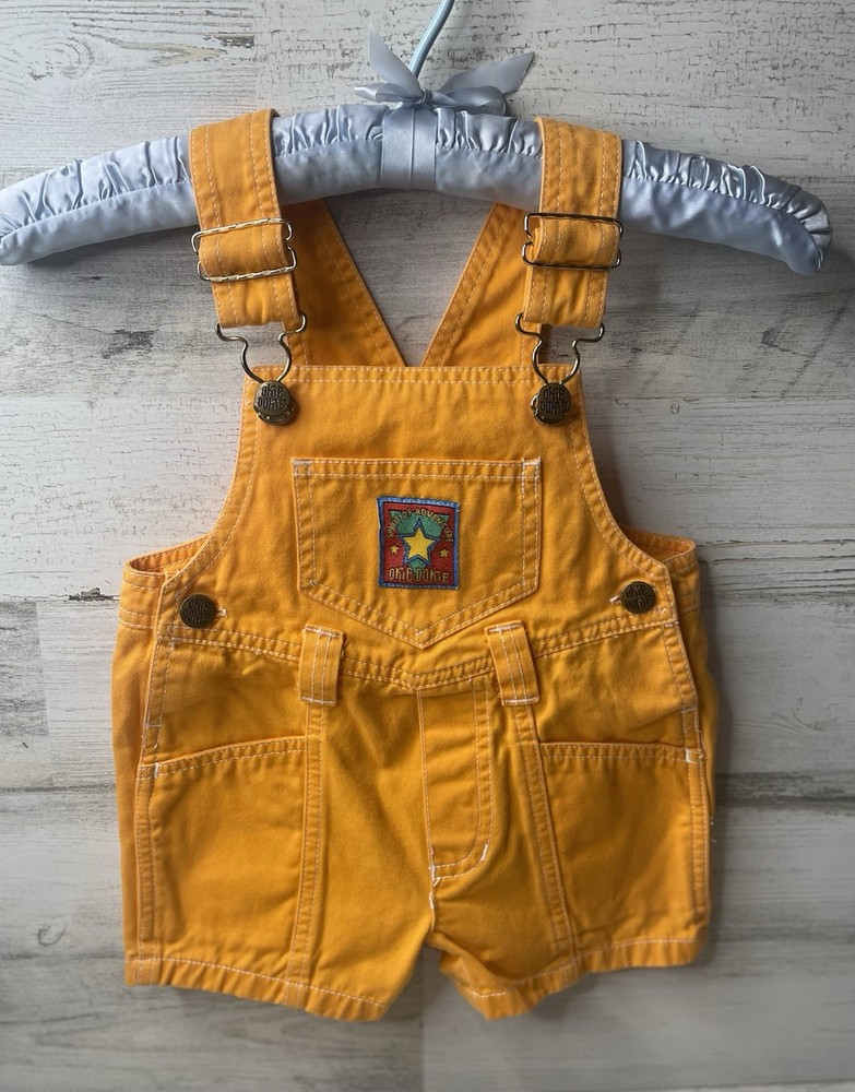 Vintage Okie Dokie Orange Denim Overall One-Piece Button Closure Toddler Size 2T