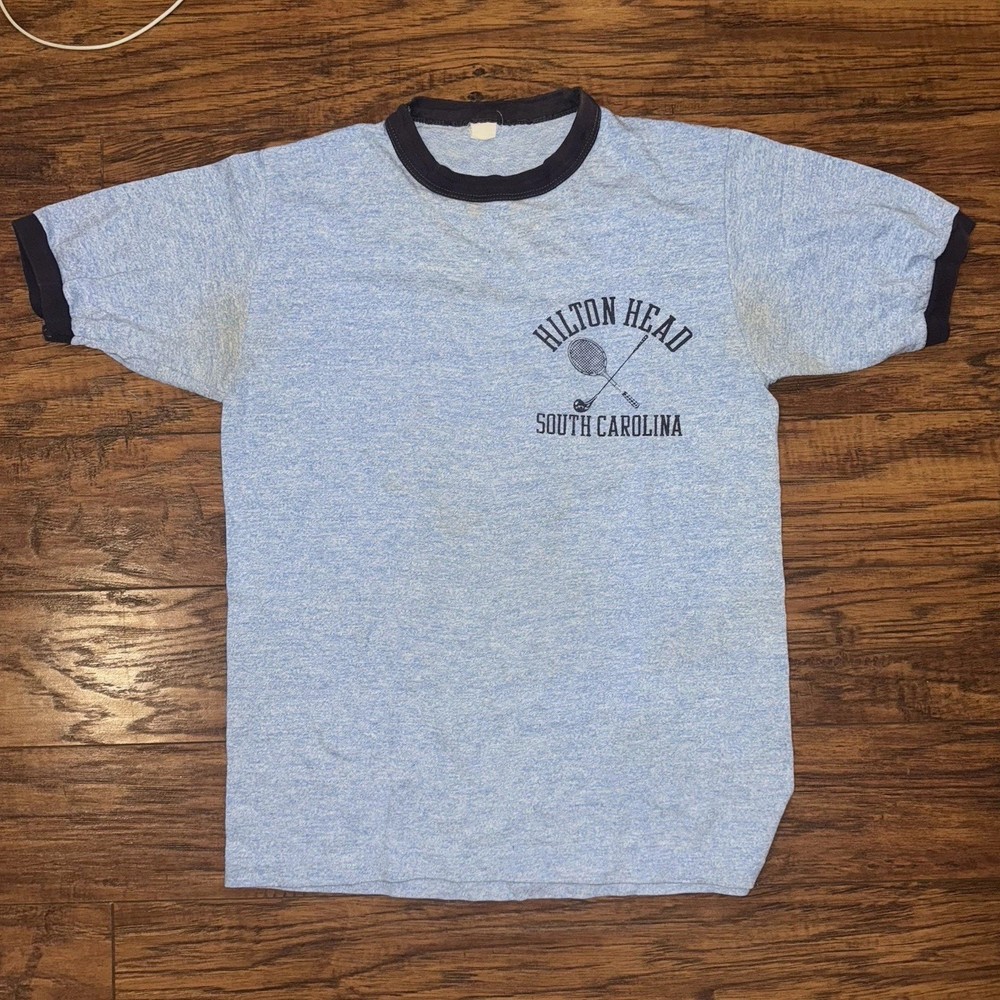 80s Vintage Hilton Heads South Carolina Tennis Golf Ringer T Shirt Size M