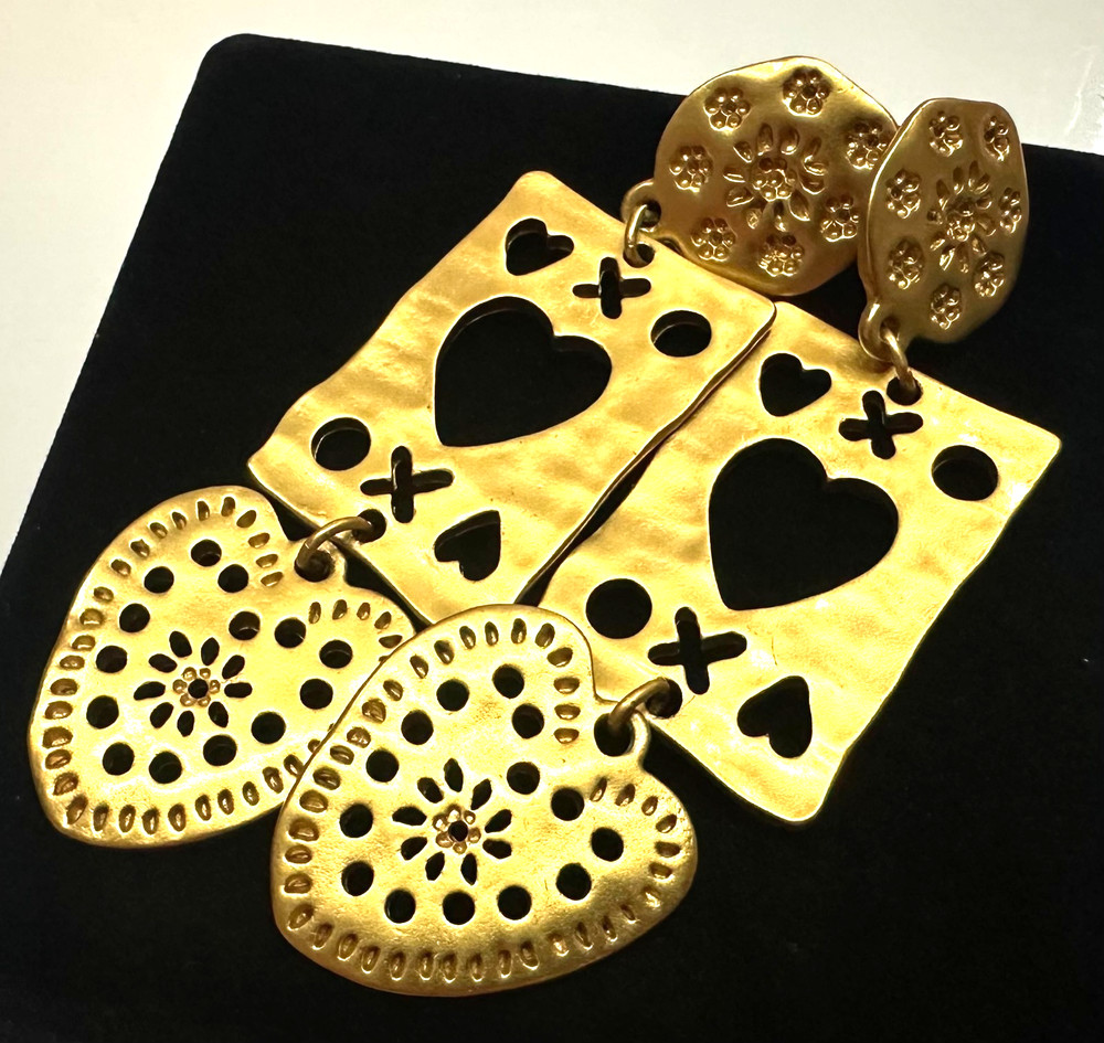 Signed AVON Vtg Costume Heart Gold Tone Dangle Pierced Earrings Jewelry Lot H