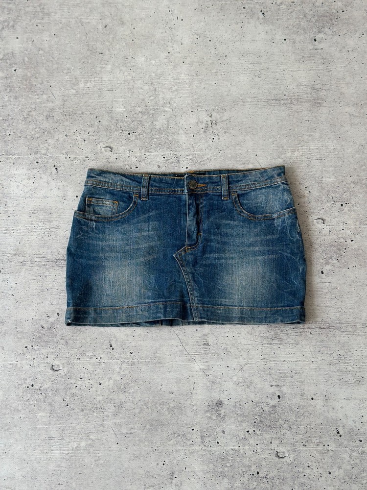 Dolce & Gabbana Denim Mini Skirt Blue Jean Micro Skirt Metal Logo Patch Y2K S