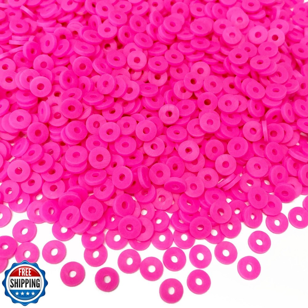 5000pcs Hot Pink Polymer Clay Heishi Flat Round Spacer Beads for Jewelry Making