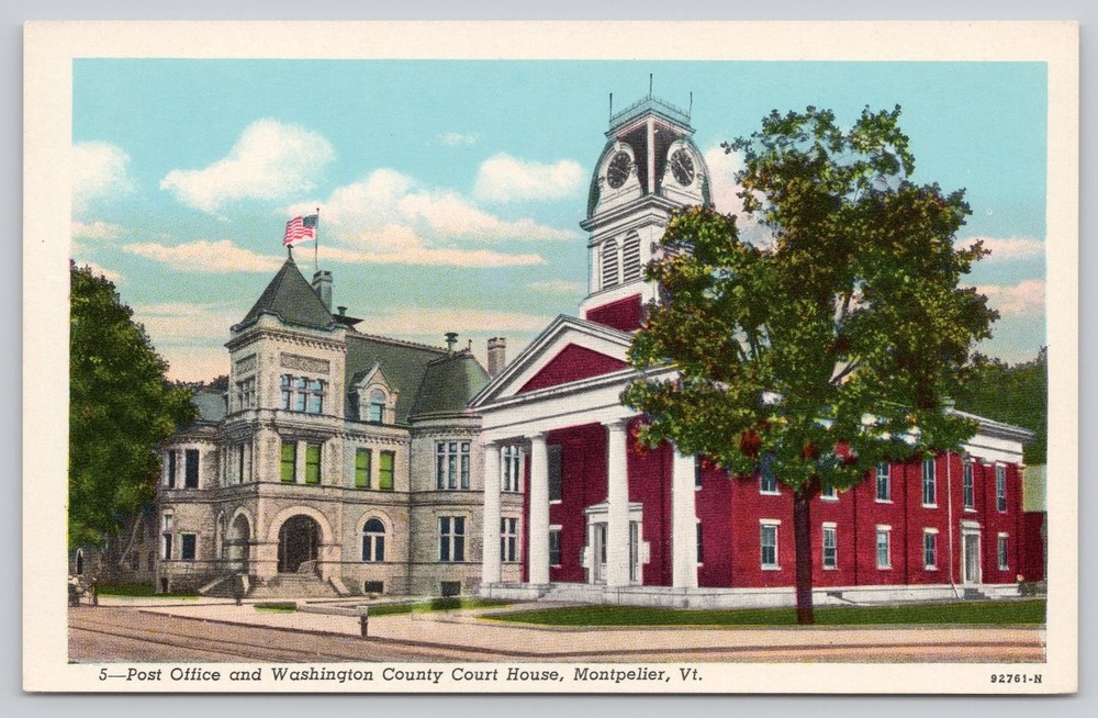 Vintage Post Office & Washington County Court House Montpelier VT Postcard
