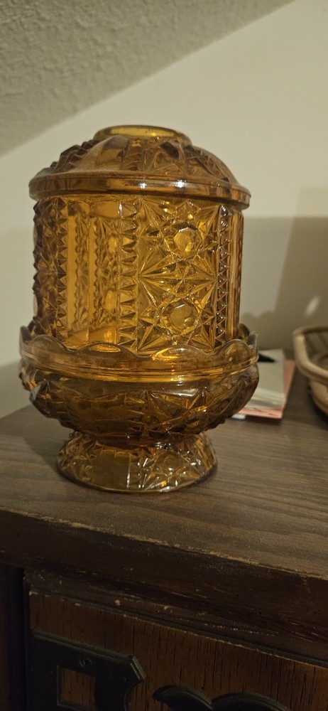 Indiana Glass Bars And Stars Vintage Fairy Lamp Amber