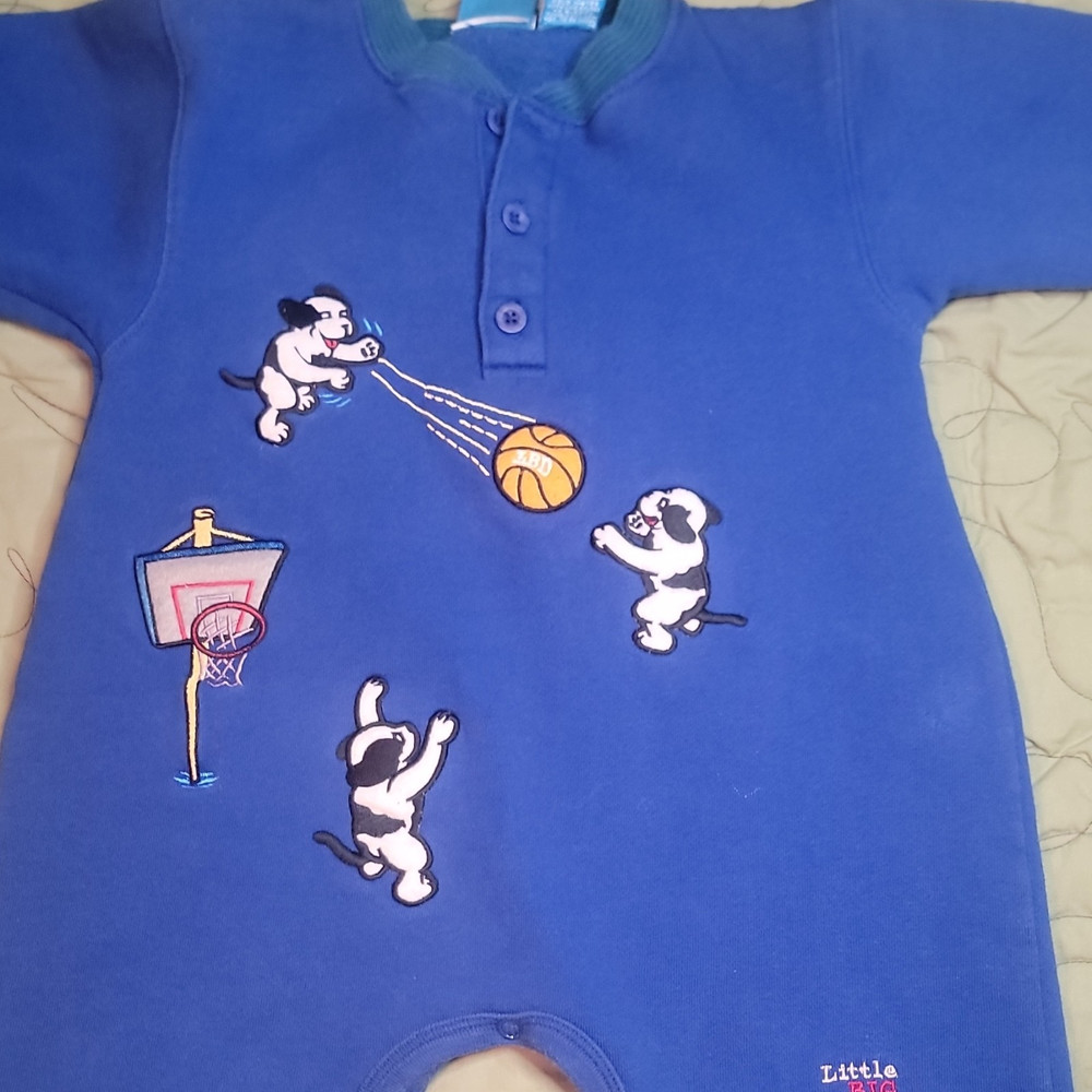Blue Unisex Baby One-Piece Long Sleeve Snap, Dogs Basketball Graphic Print
