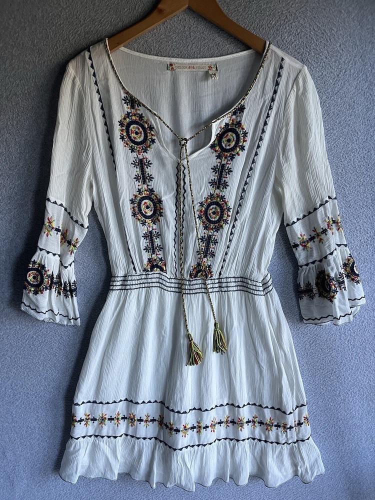 CHELSEA & VIOLET Embroidered Dress Peasant Boho Size Medium