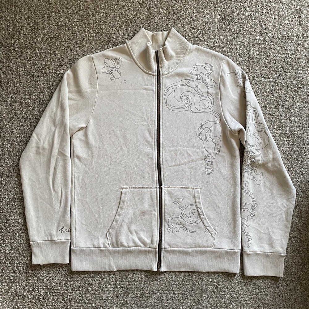 Hollister Jacket Womens XL Beige Full Zip Sweatshirt Floral Fairy Y2K RARE