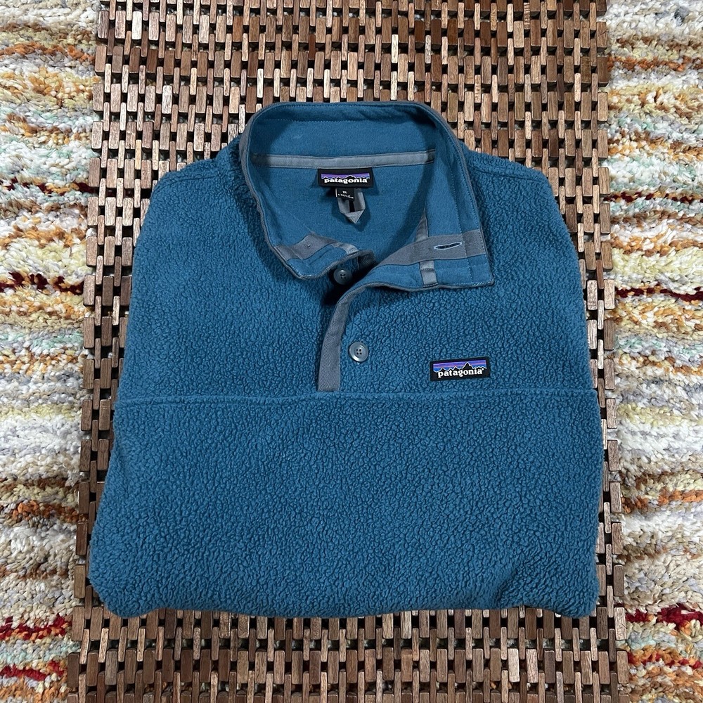 Patagonia Shearling Snap T Fleece Pullover Jacket Khaki Blue Men’s Size XL