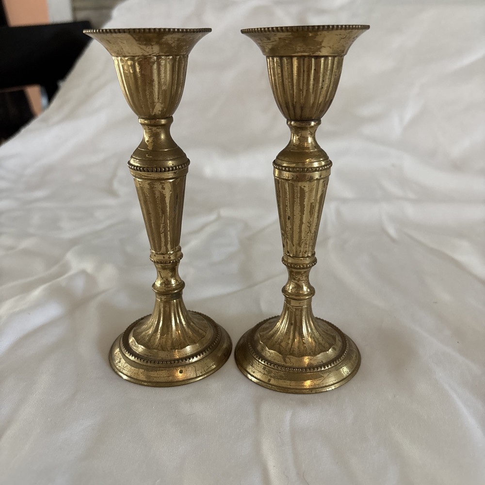 Vintage Brass Candlestick Holder Pair Vintage, 6” Inches Tall Set of 2 Patina