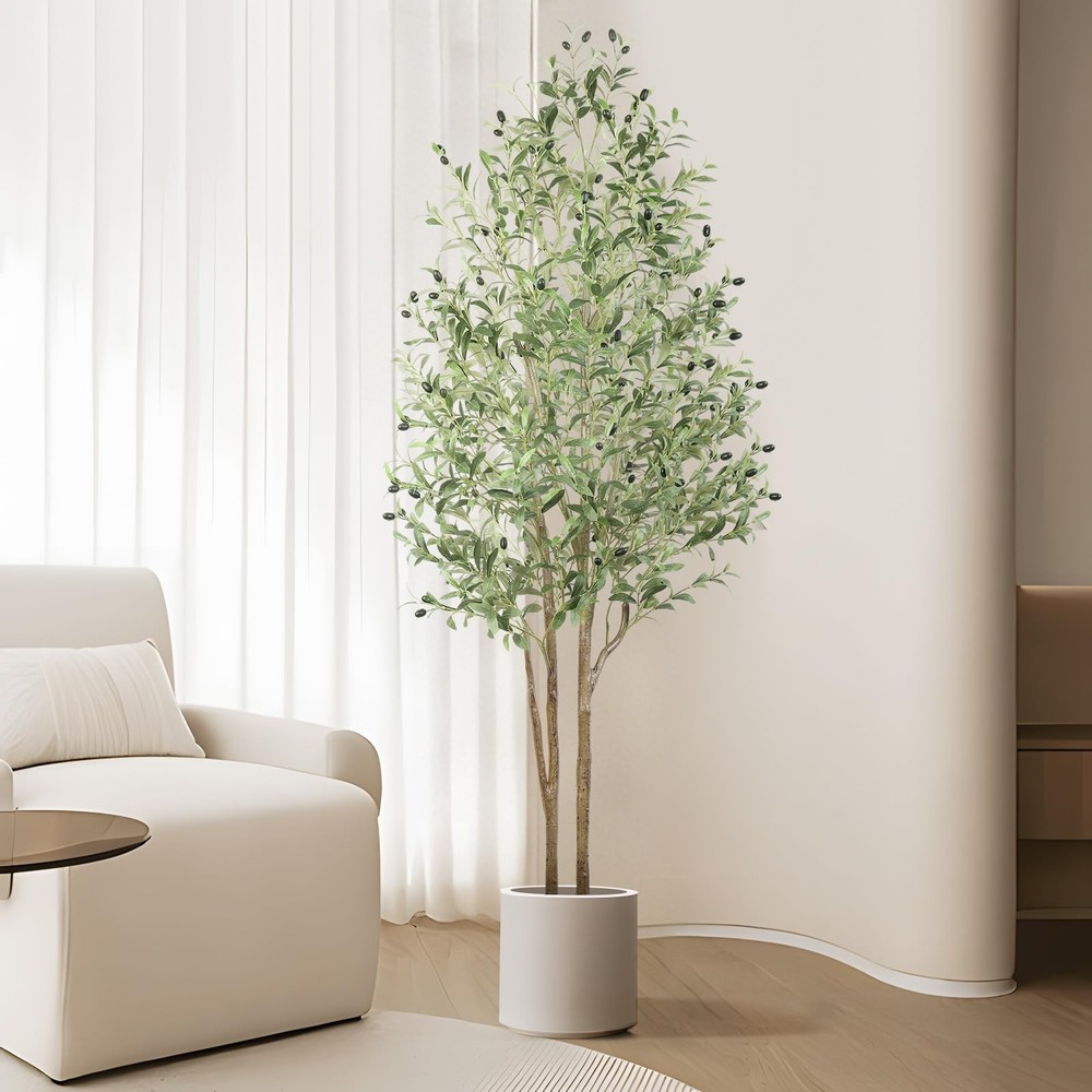 5ft Artificial Olive Trees, Faux Olive Tree Indoor with Natural Wood Trunk & ...