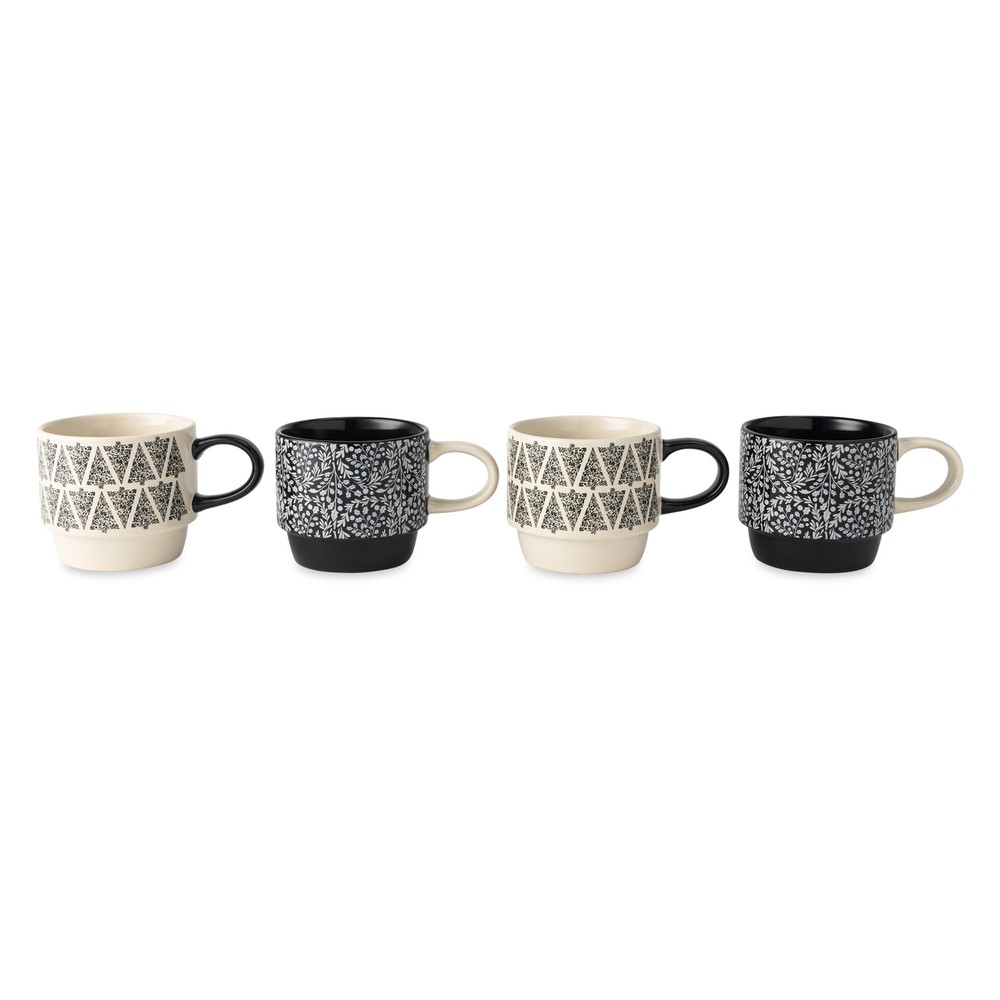 Thyme &Table 10.5 fl oz Assorted Holiday Tree Print 4-Pack Ceramic Stacking Mugs