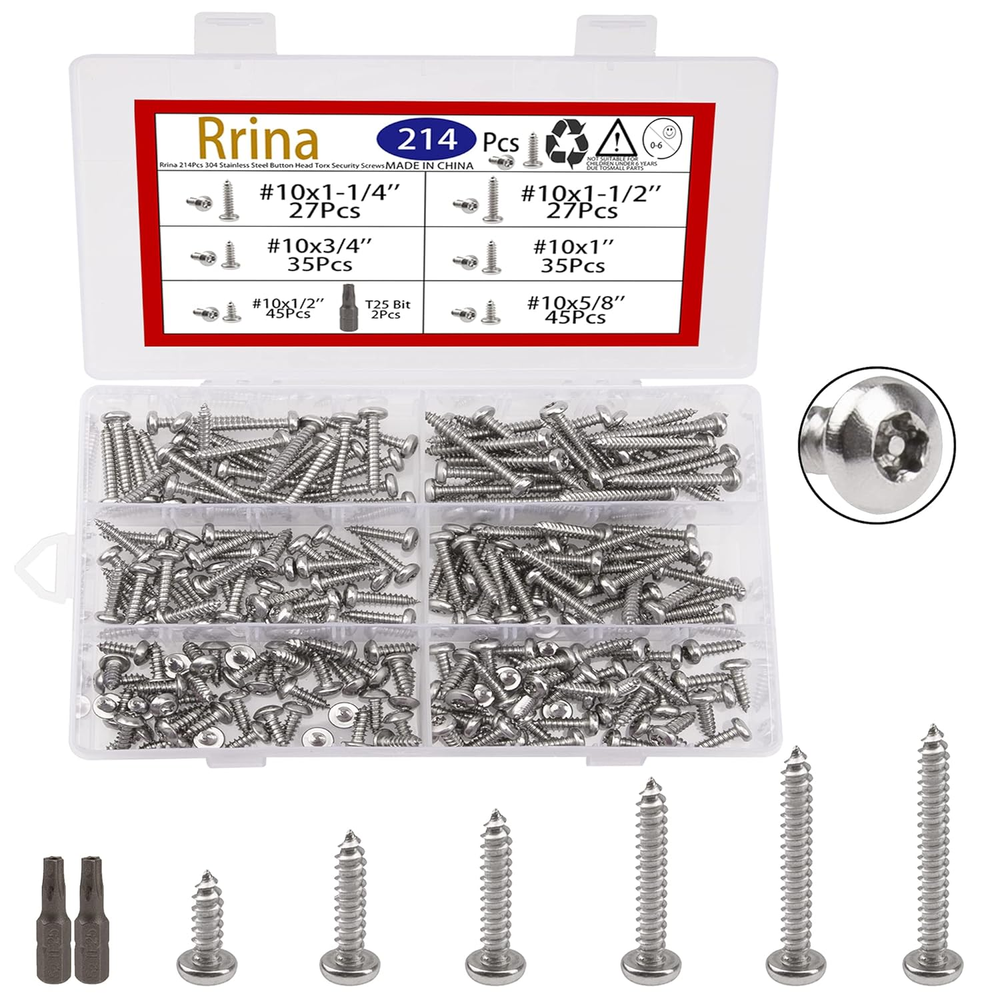 214Pcs 304 Stainless Steel Button Head Torx Security Screws Anti-Theft Tamper Re