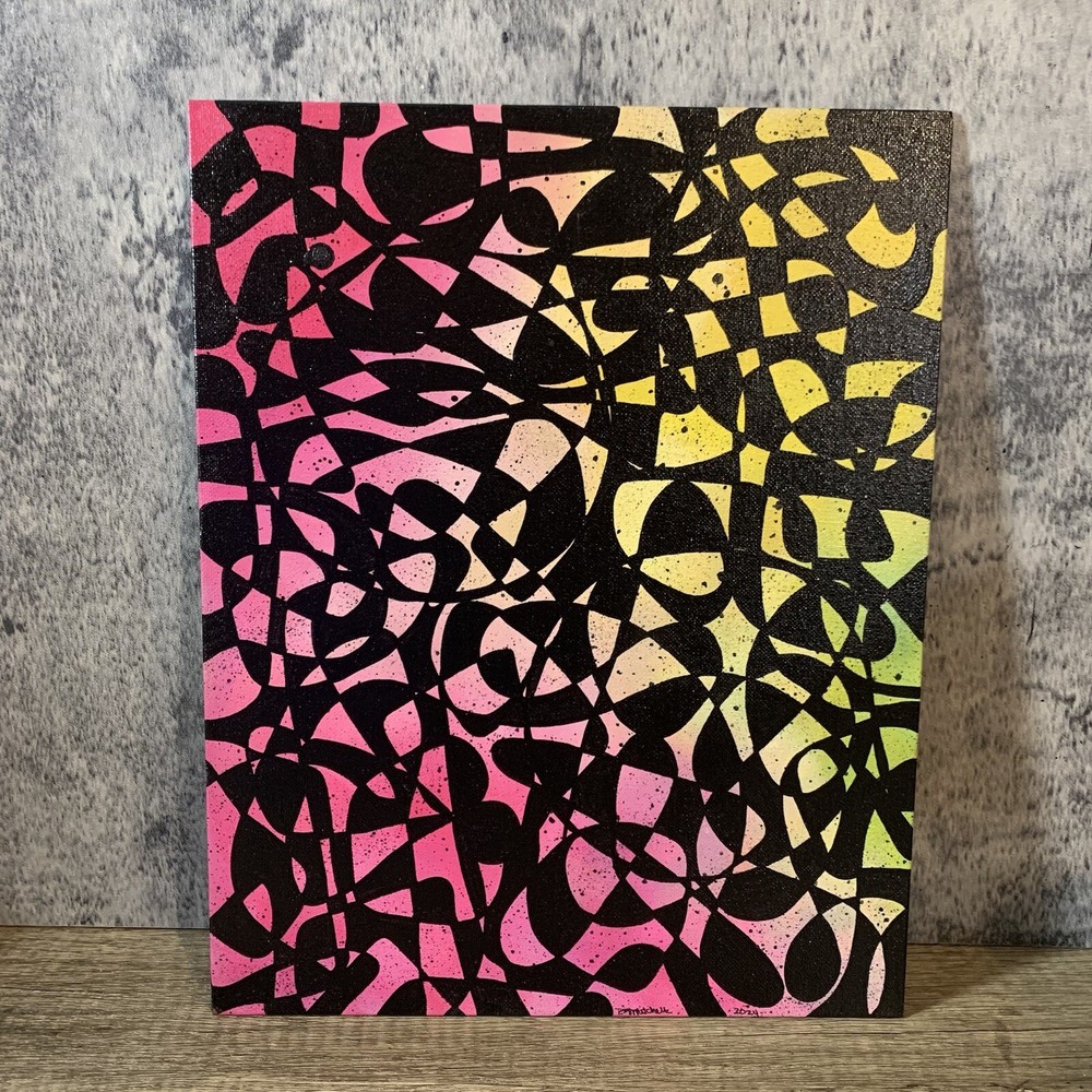 Original 11” X 14” Abstract Acrylic Painting Art On Canvas Panel With Easel-image