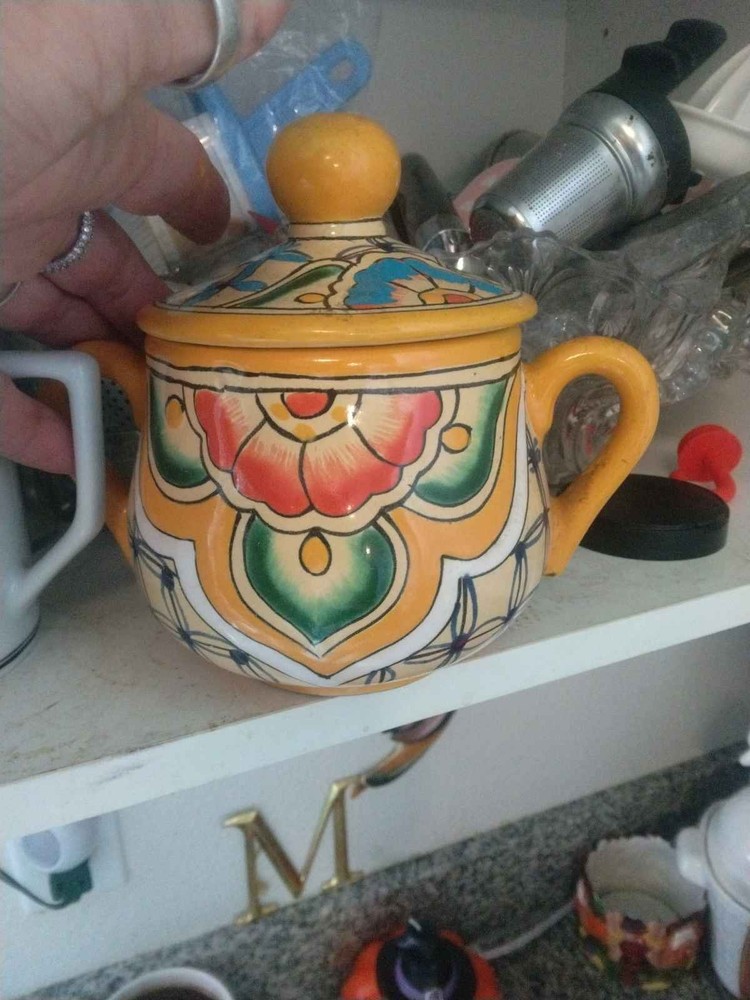 Hand Painted Floral Sugar Bowl with Lid & Handles