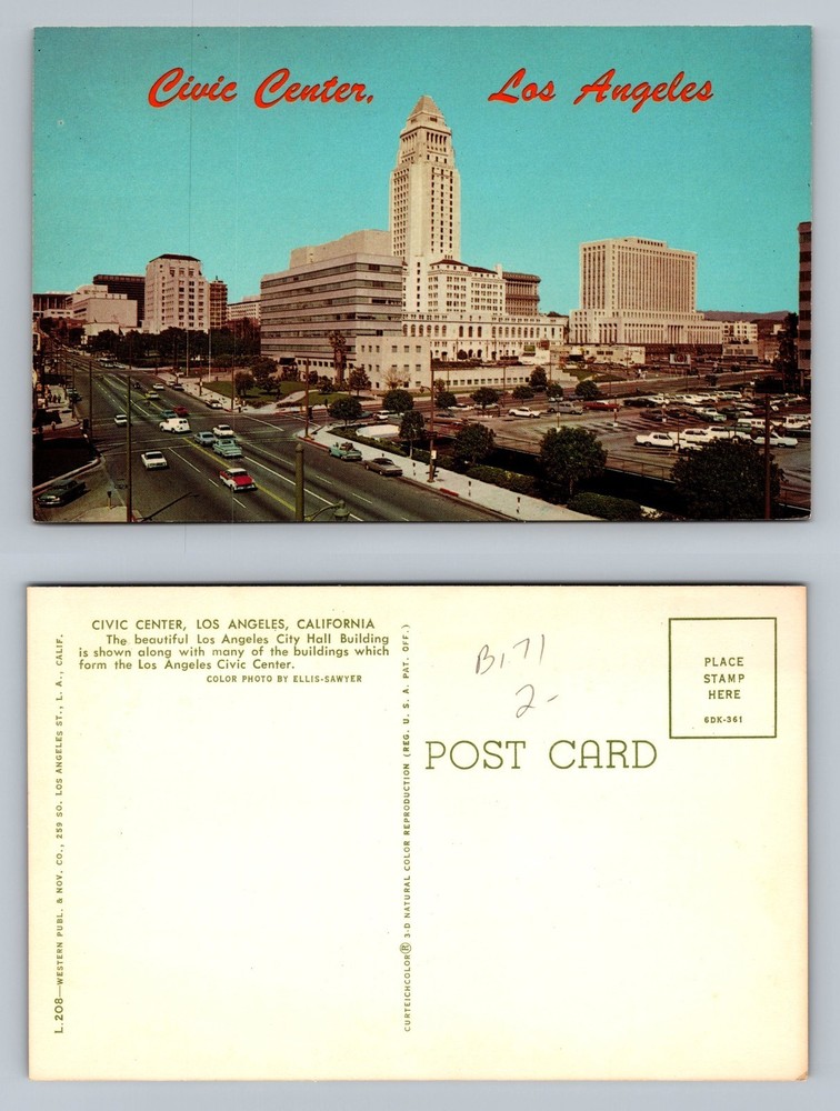 Los Angeles, California, Civic Center City Hall Scene Souvenir Vintage Postcard