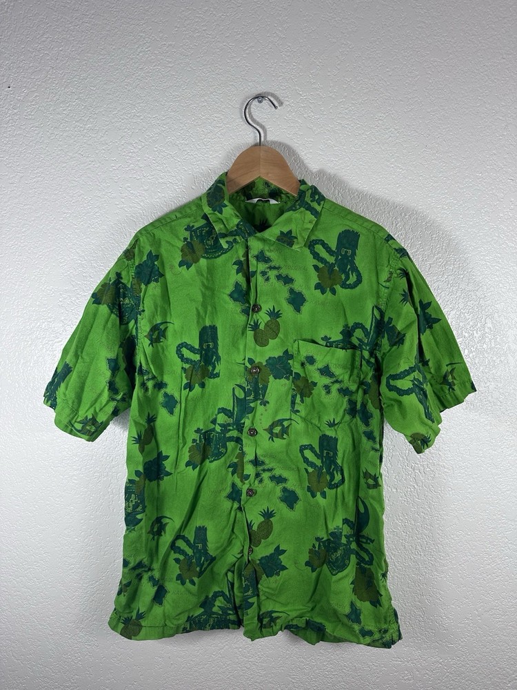 Vintage Hawaiian Aloha Shirt Mens Large Green Island Print Made In Hawaii