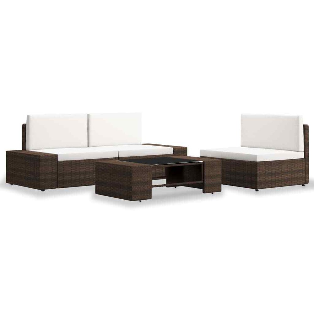 NNEVL 4 Piece Garden Lounge Set Poly Rattan Brown