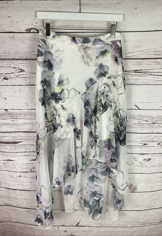 Coast Amber Skirt size 10 white floral printed chiffon hi-low floaty skirt BNWT