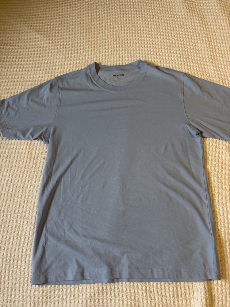Lands' End Men’s Solid Blue Crew Neck Short Sleeve T-Shirt Stretch Cotton M