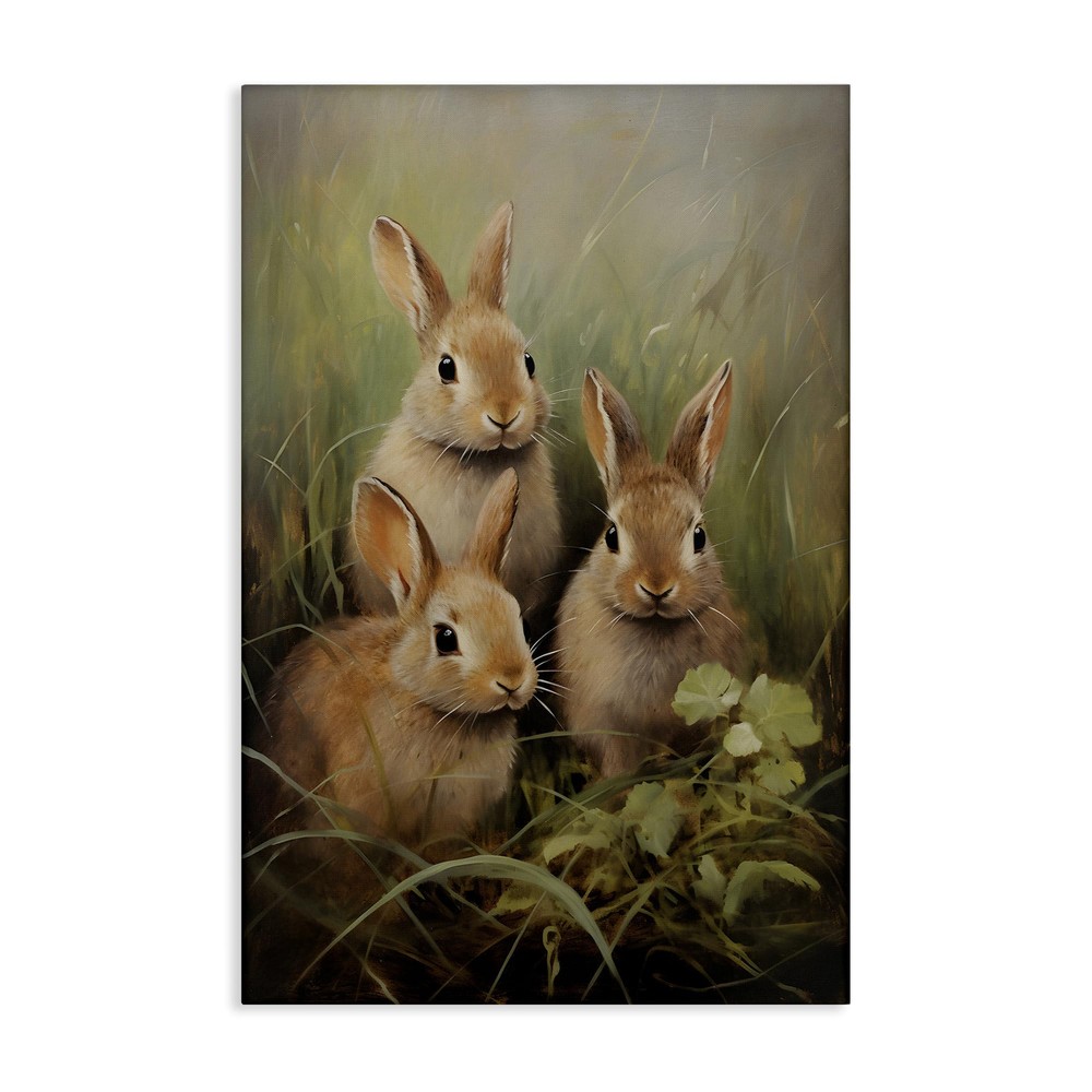 Baby Bunny Trio Canvas Wall Art Design by Petal Prints Design