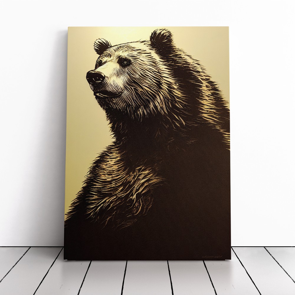 Grizzly Bear No.4 Framed Canvas Wall Art for Dining Room Decor  